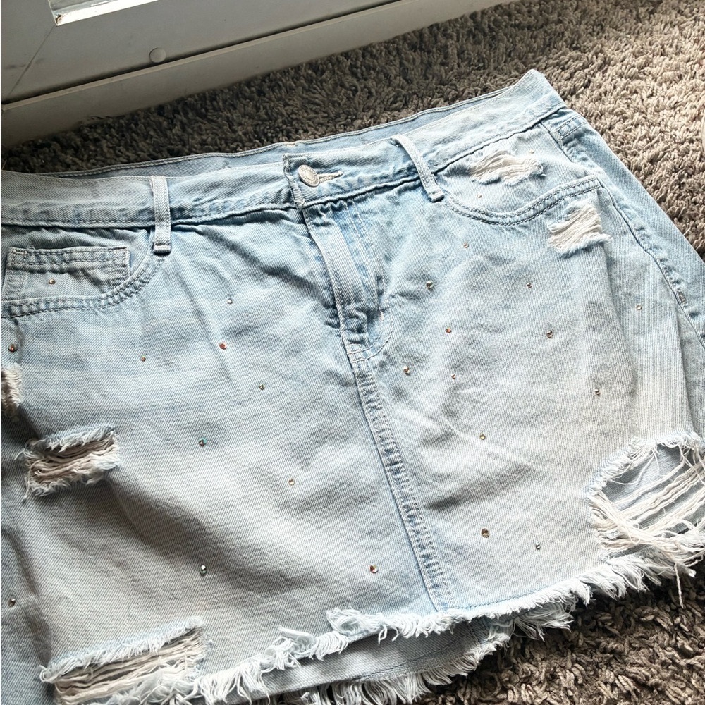Old Navy Classic Blue Denim skirt with translucent rhinestones